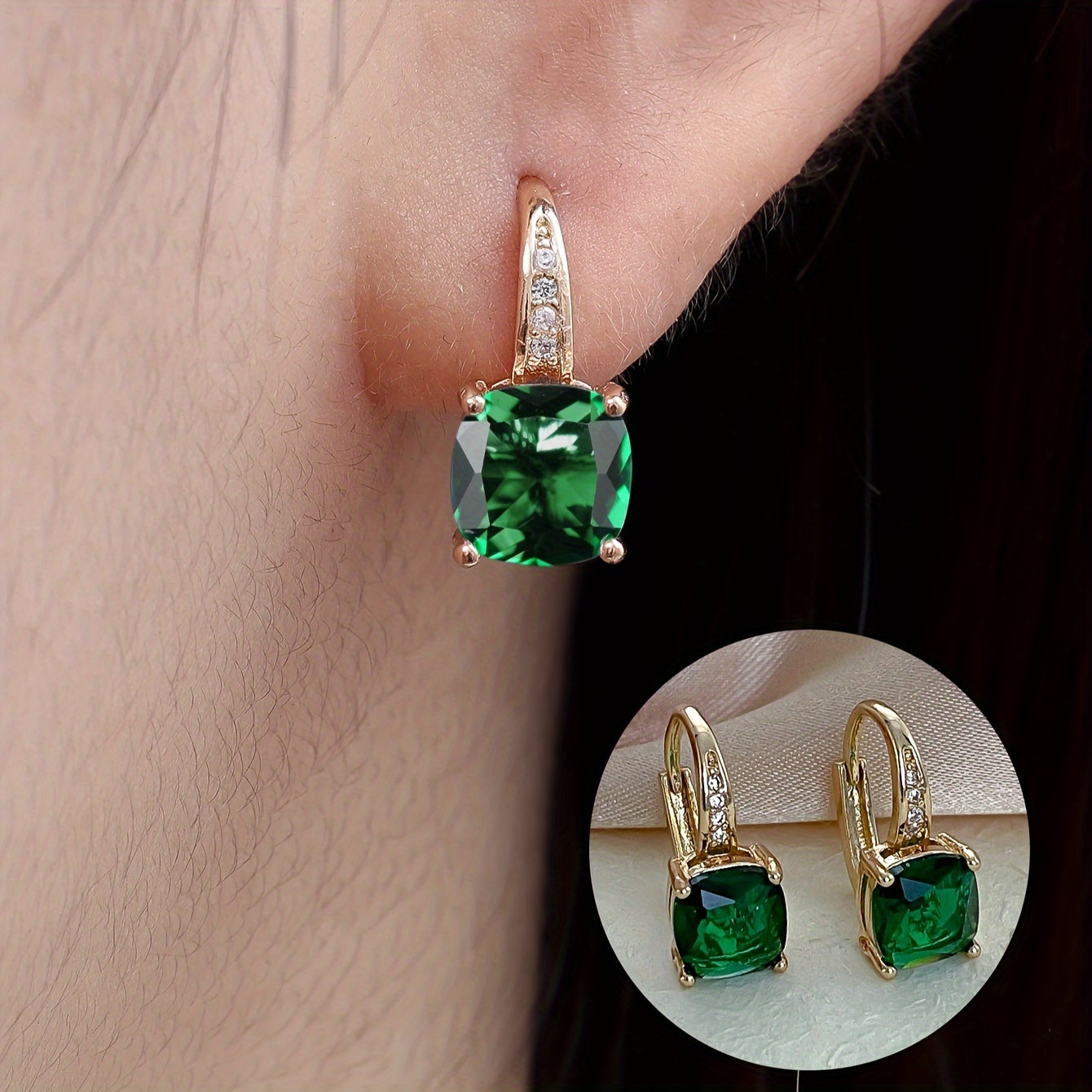 Ayollar uchun kvadrat shaklidagi kubik zirkoniy stud uzuklar, 18K oltin bilan qoplangan mis, moda zargarlik buyumlari