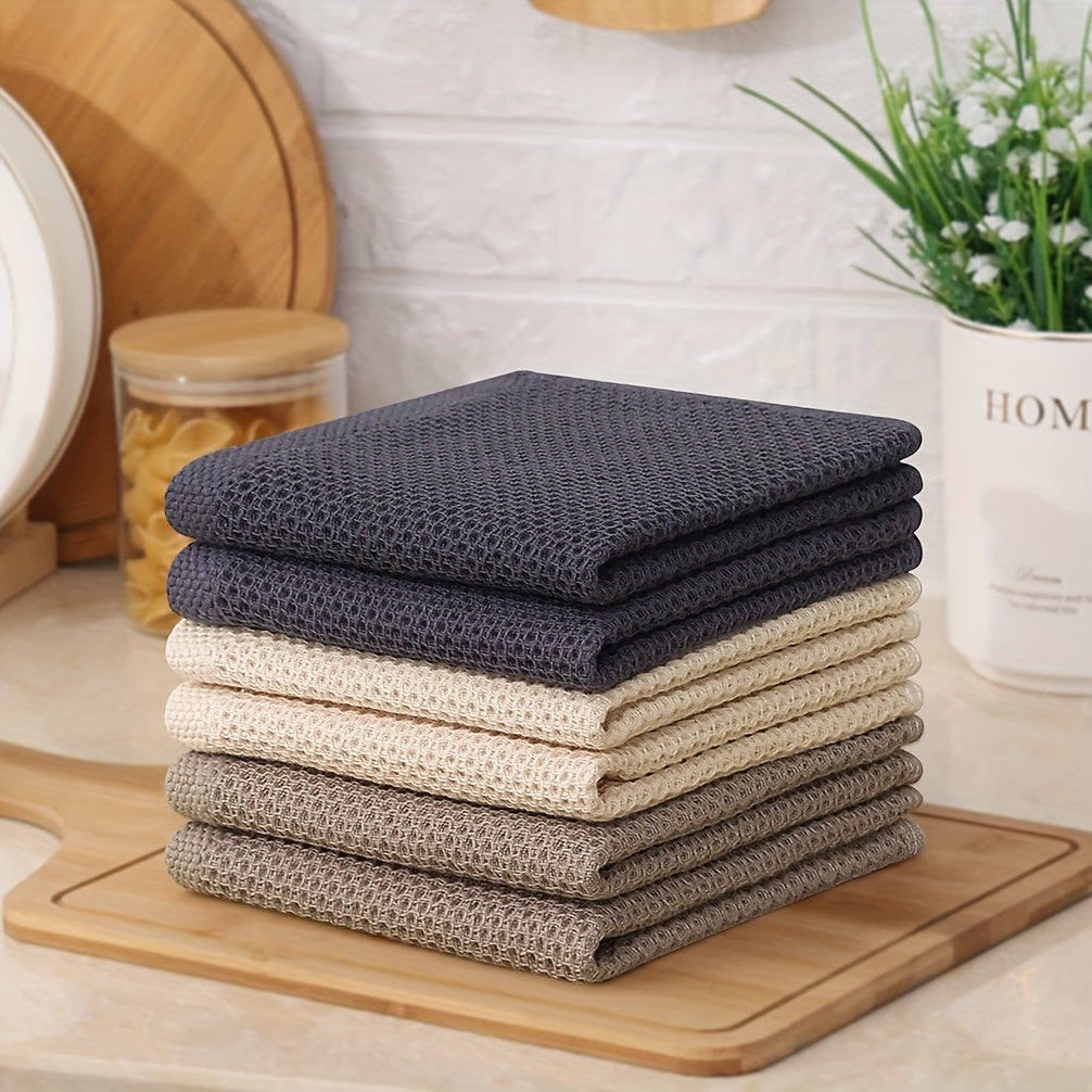 Set of 6 Thickened Absorbent Waffle Dish Towels Kitchen Cleaning Cloths for Sink Stove
