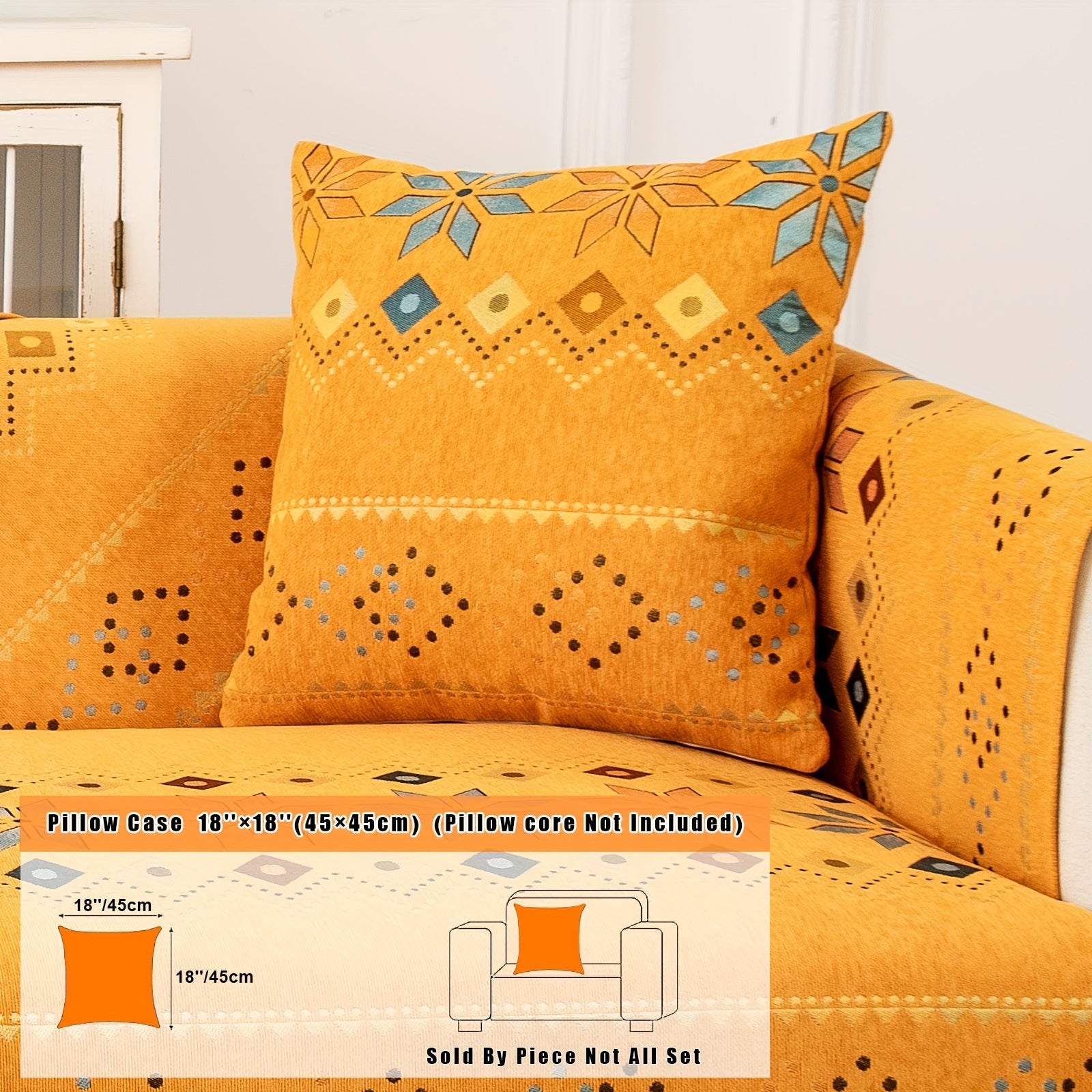 Bohemian Embroidered Sofa Slipcover with Pillowcase and Cushion Covers for Living Room and Bedroom