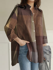 Women's Plaid Button Front Shirt Long Sleeve Casual Spring Fall