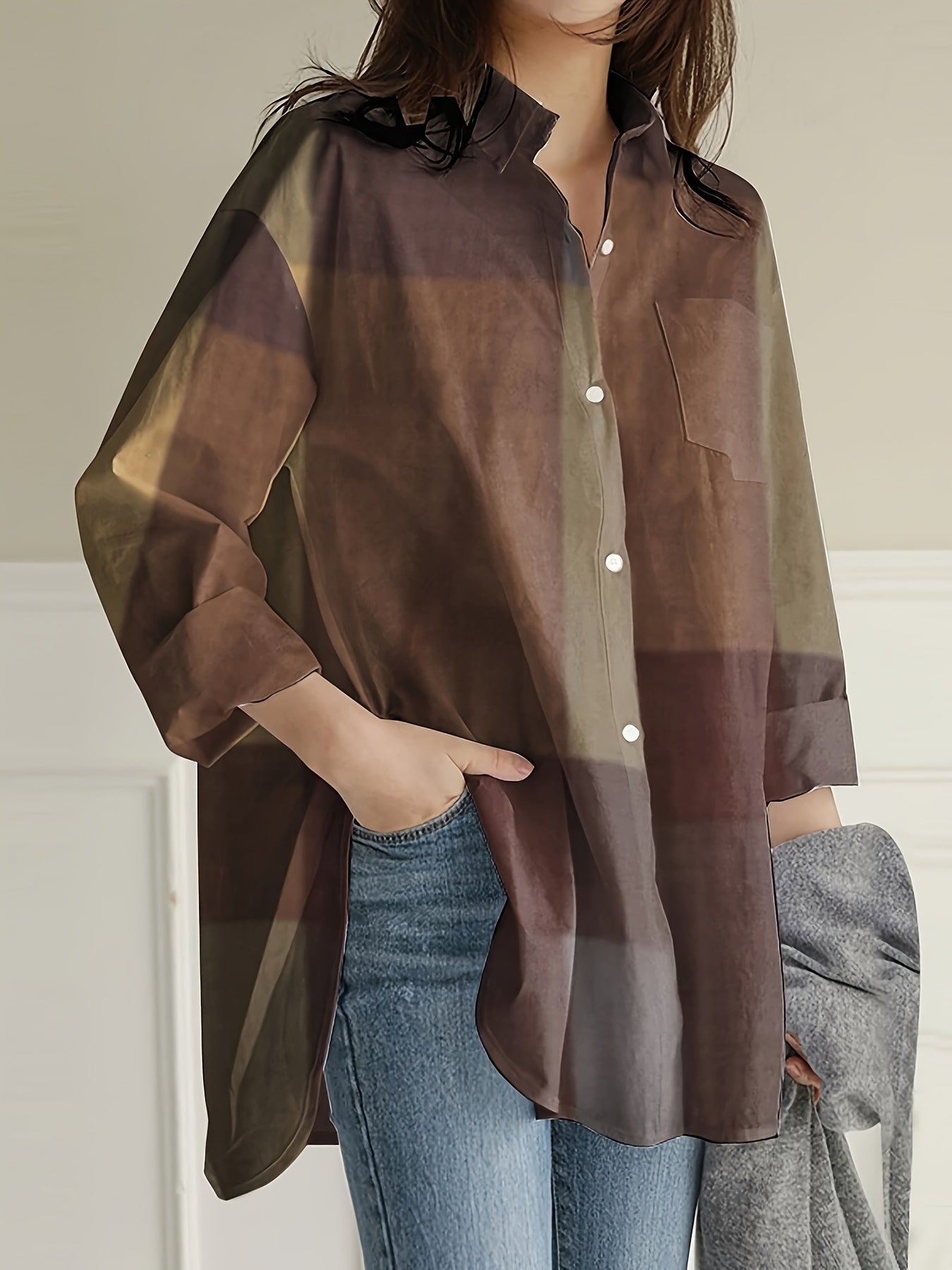 Women's Plaid Button Front Shirt Long Sleeve Casual Spring Fall