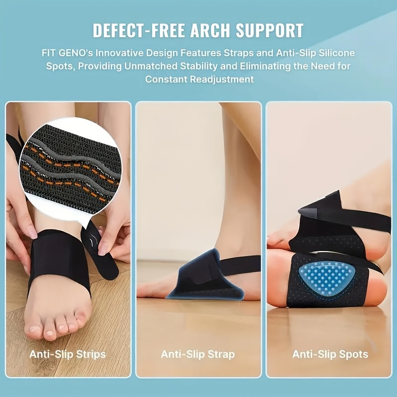 Black Arch Support Sleeves 2pcs Flat Feet Foot Cushions Adjustable Straps