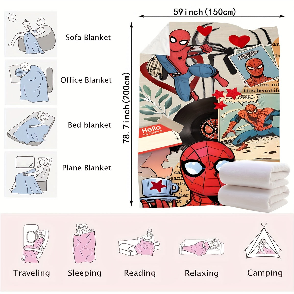 Cartoon Spider Plush Blanket for All Seasons High-Quality Polyester Cozy Bed Sofa Travel Camping
