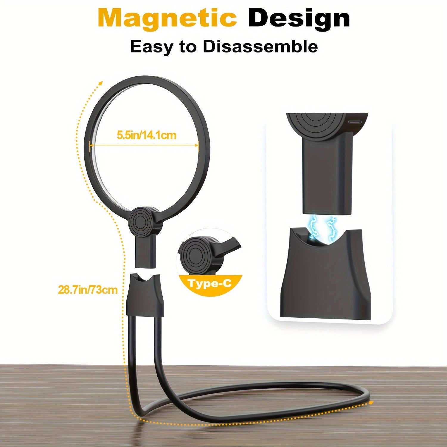 Neck-Mounted LED Magnifying Glass with Lighting for Reading Sewing Cross Stitch