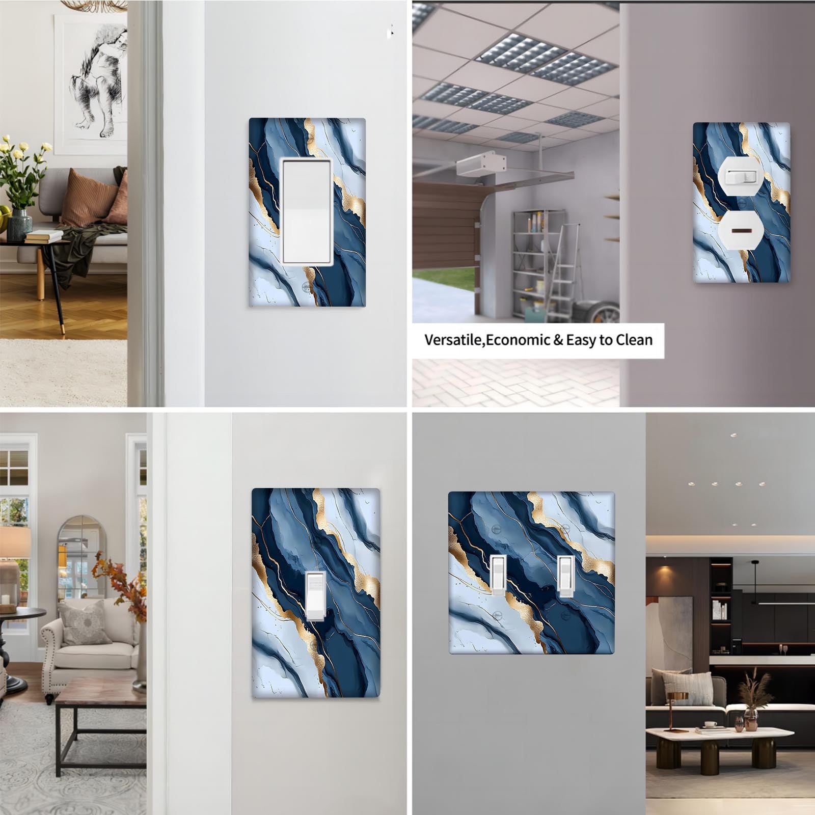 Navy Blue Marble Light Switch Cover for 1 or 2 Gang Kitchen Bathroom Decor