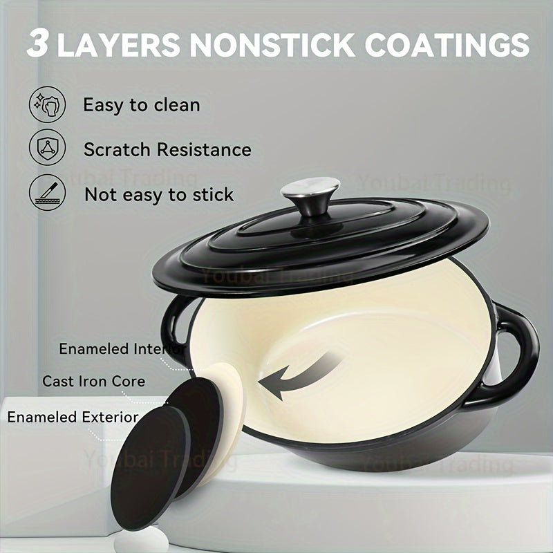 Enamel Oval Dutch Oven Cast Iron Nonstick Self-Basting Lid 4 Qt