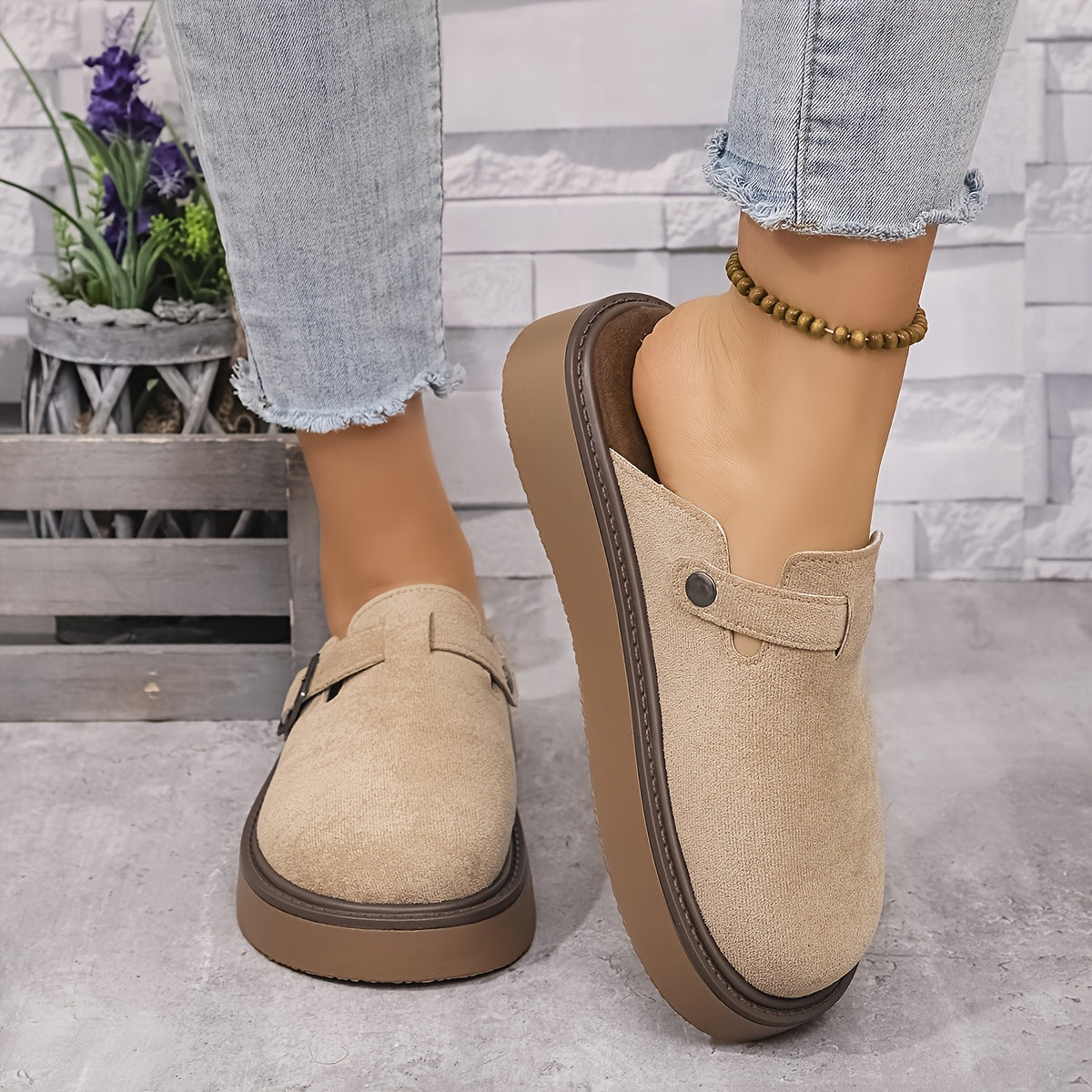 Women's Casual Buckle Loafers All-Season PU Upper Rubber Sole Flannel Insole