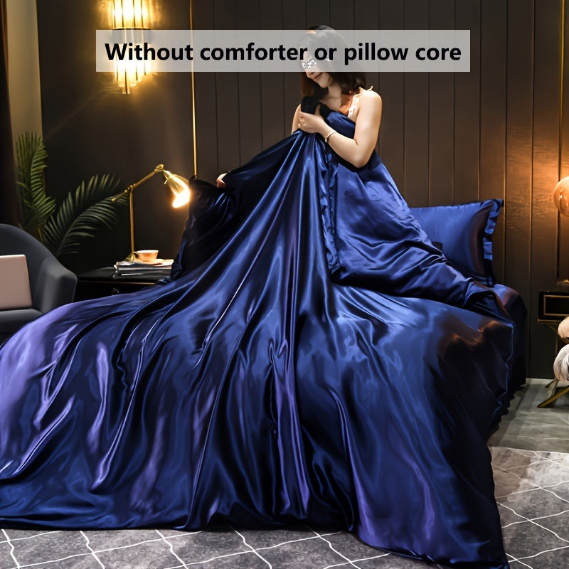 Yog'och rangli satindan yostiqchalari bilan to'liq to'plam, yumshoq, nafas oladigan, teriga do'st, yotoqxona va mehmonxona uchun