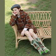 Women's Retro Leather Mid Heel Boots Lace Up Side Zipper Casual