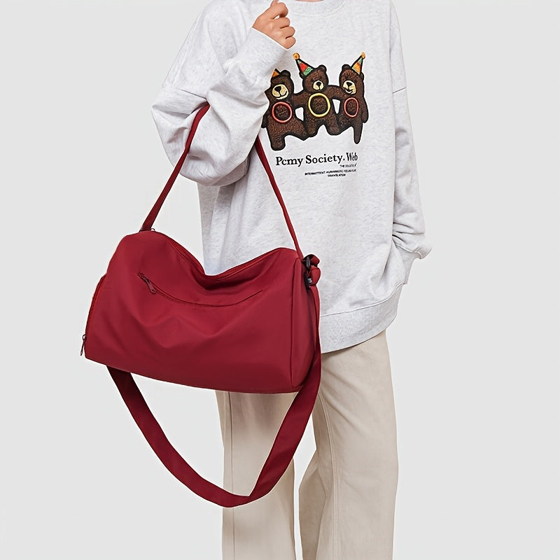 Unisex Nylon Gym Bag with Wet Dry Separation Trolley Sleeve Hand Washable Red Black Beige Green Purple