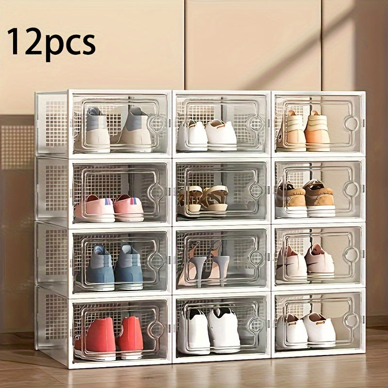 12 Pack Black Transparent XL Plastic Shoe Storage Boxes with Lids