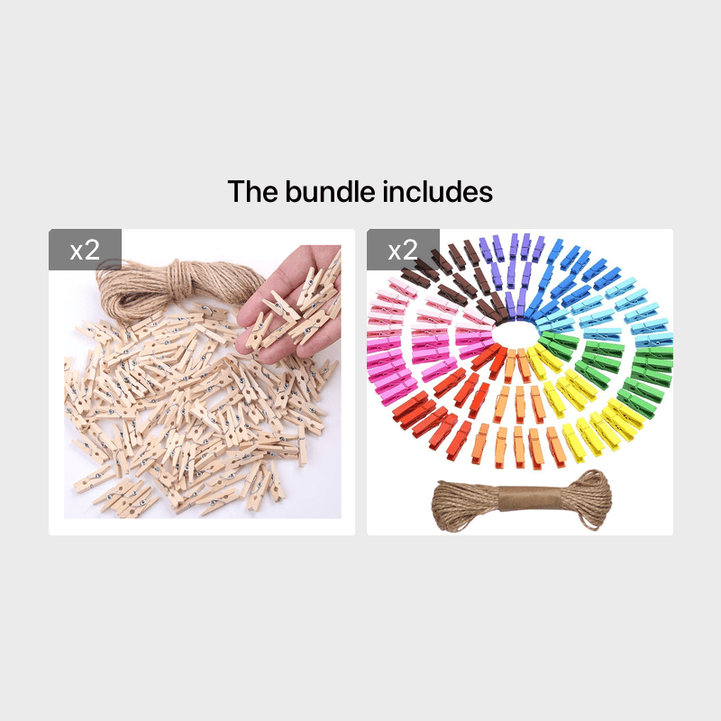 Decorative Photo Clips Set with 5m Hemp Rope for Wall Display