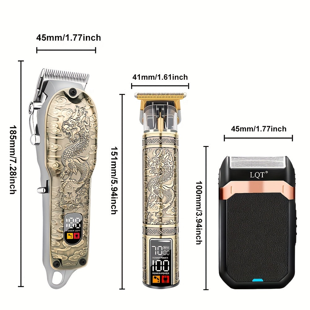 Set de recorte de cabello y barba profesional para hombres de 3 piezas, inalámbrico, con pantalla digital