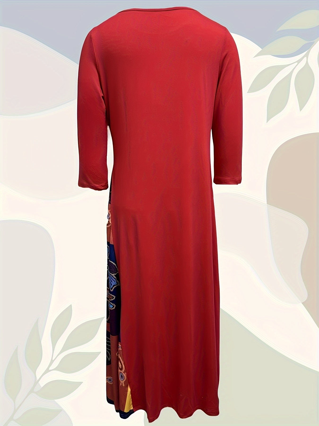 Women's Color Block Long Sleeve Dress with Crew Neck and Button Details for Fall Winter Spring