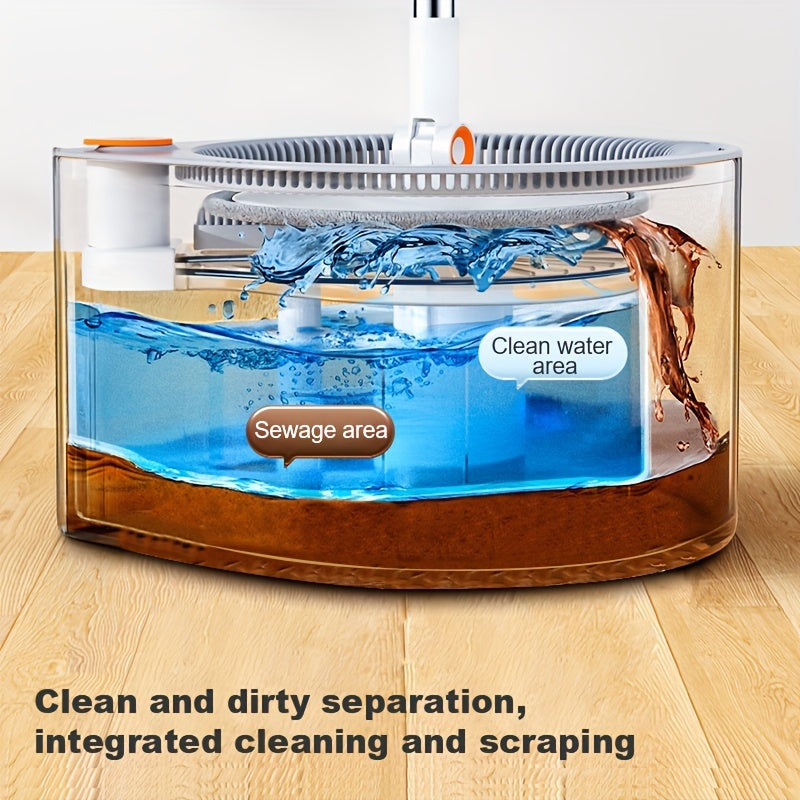 Spin Mop and Bucket Set with 2 Microfiber Pads for Wet and Dry Floor Cleaning