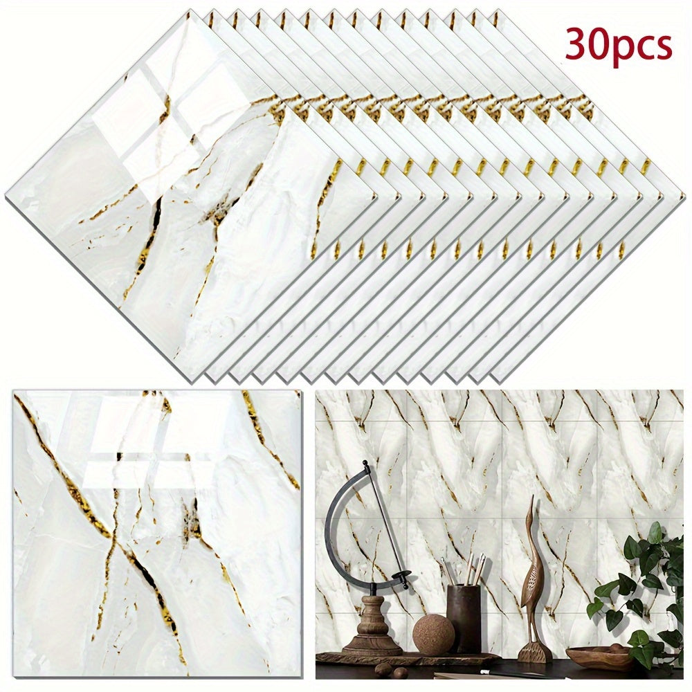 Self-Adhesive Marble Effect Wall Tile Stickers Waterproof PVC for Kitchen Bathroom Gray Gold Set