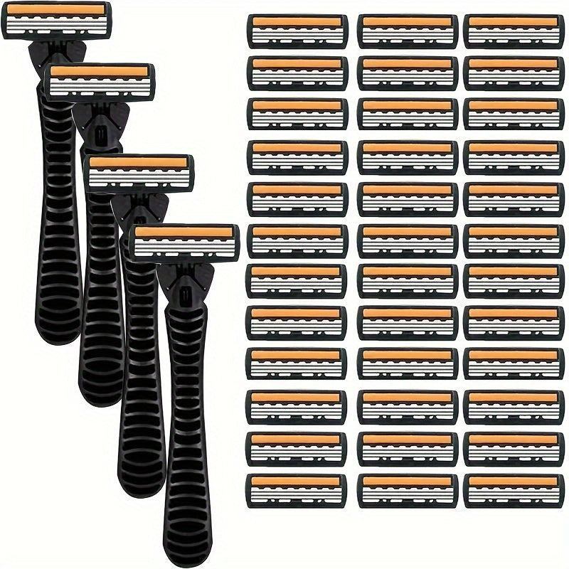 Men's Stainless Steel 3-Layer Manual Razor Set with Refill Options for Face Care