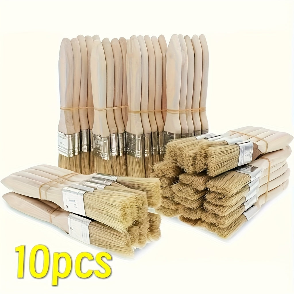 10pcs Natural Wood Flat Paint Brushes for Art Crafts Staining Repair