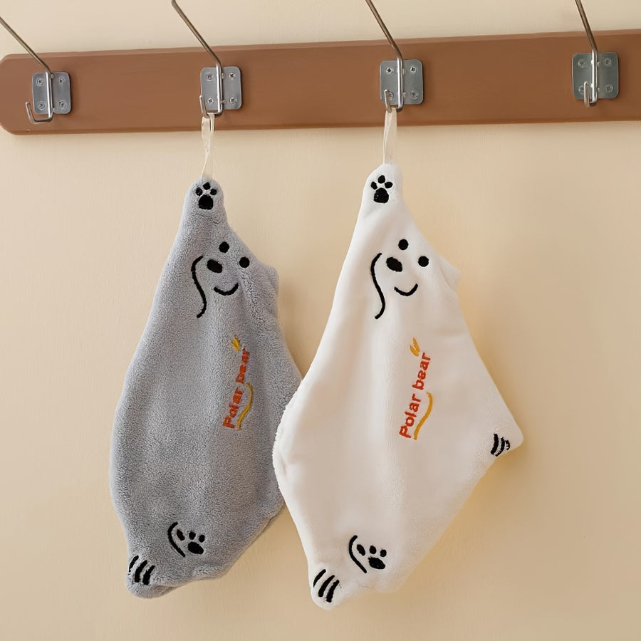 Polar Bear Hand Towels Coral Fleece Quick-Dry Absorbent Kitchen Bathroom Modern 300gsm