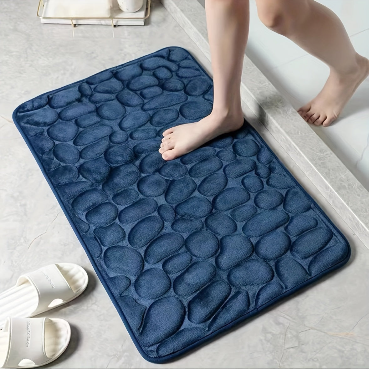 Pebble Pattern Non-Slip Absorbent Polyester Foot Mat for Bathroom Kitchen Bedroom