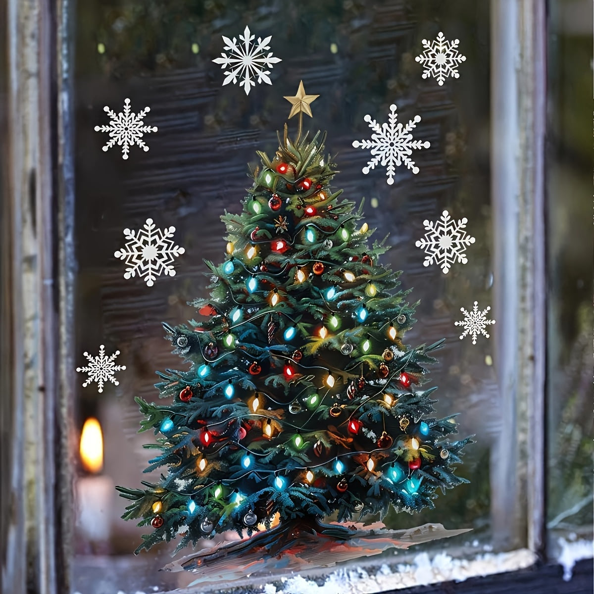 Double-Sided Snowflake and Tree Christmas Window Stickers Waterproof PVC Decals