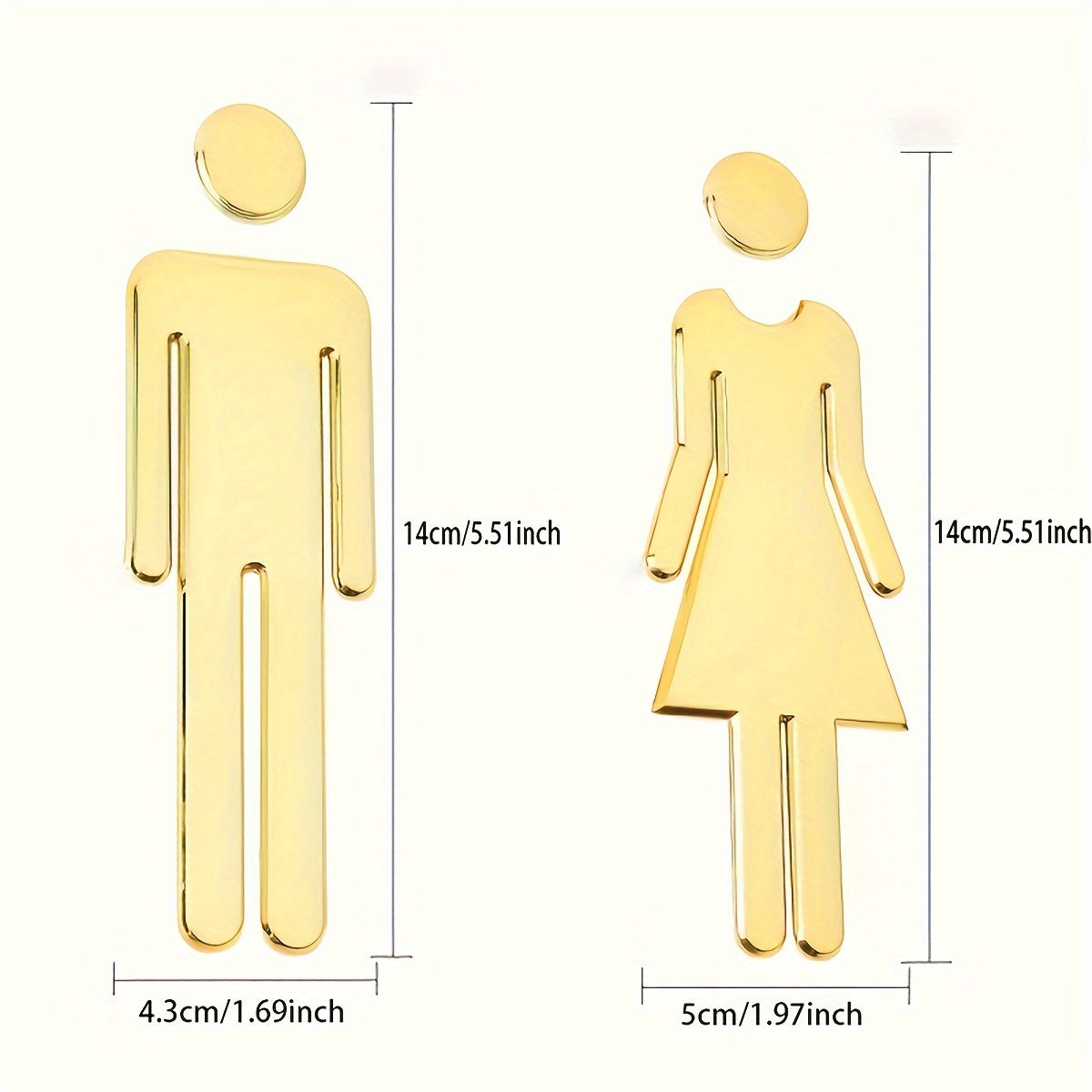 Self-Adhesive Bathroom Signs for Men and Women Silver Gold Tone Office or Business Decor