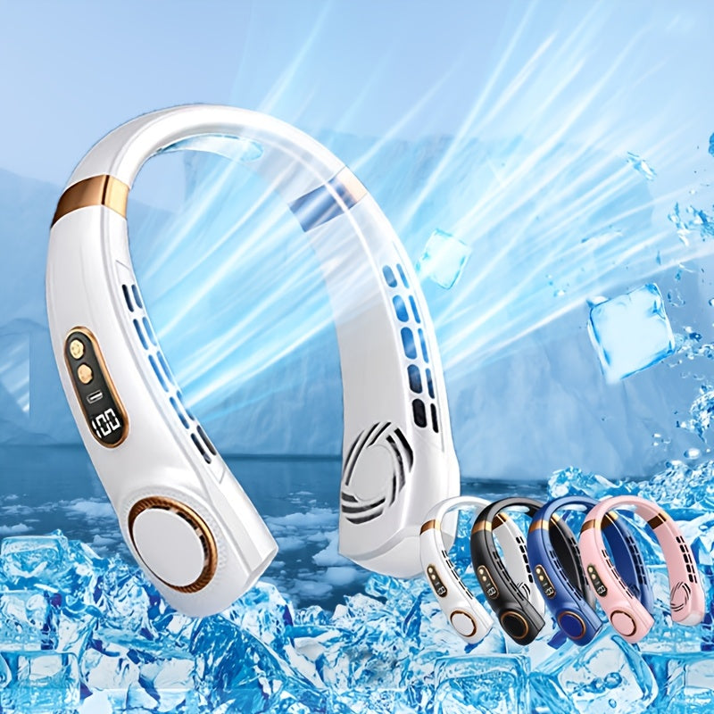 Portable Neck Fan with LED Lights, 5-Speed, Rechargeable Battery for Outdoor Sports