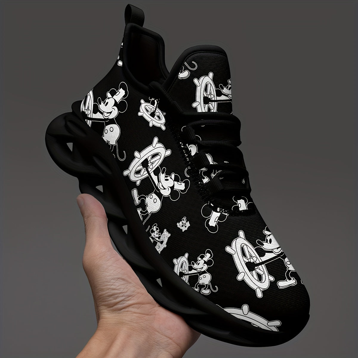 Women’s Breathable Canvas Sneakers with Cartoon Mouse Pattern for Running