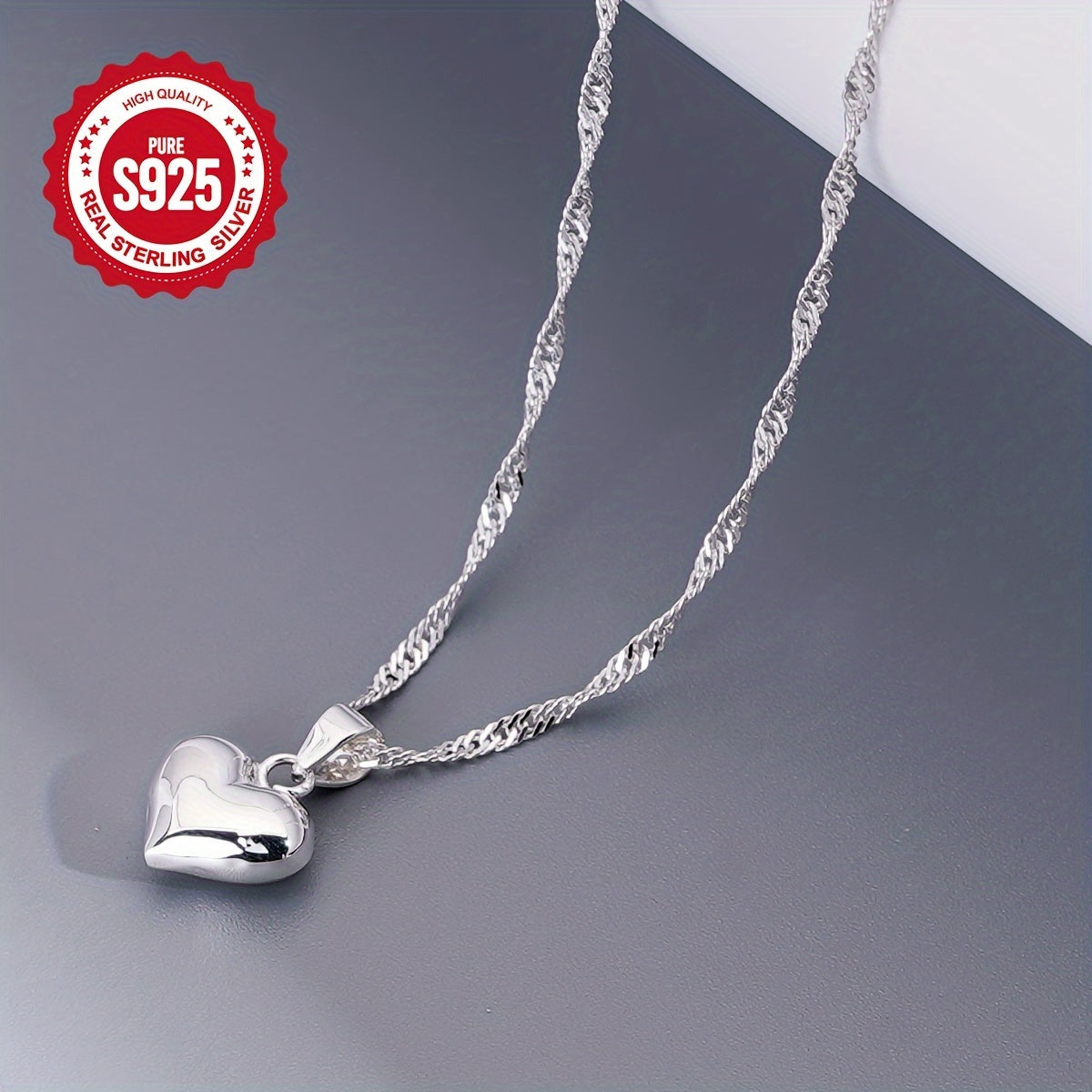 Har kuni kiyish uchun toza S925 sterling kumush yurak shaklidagi pendant marjon
