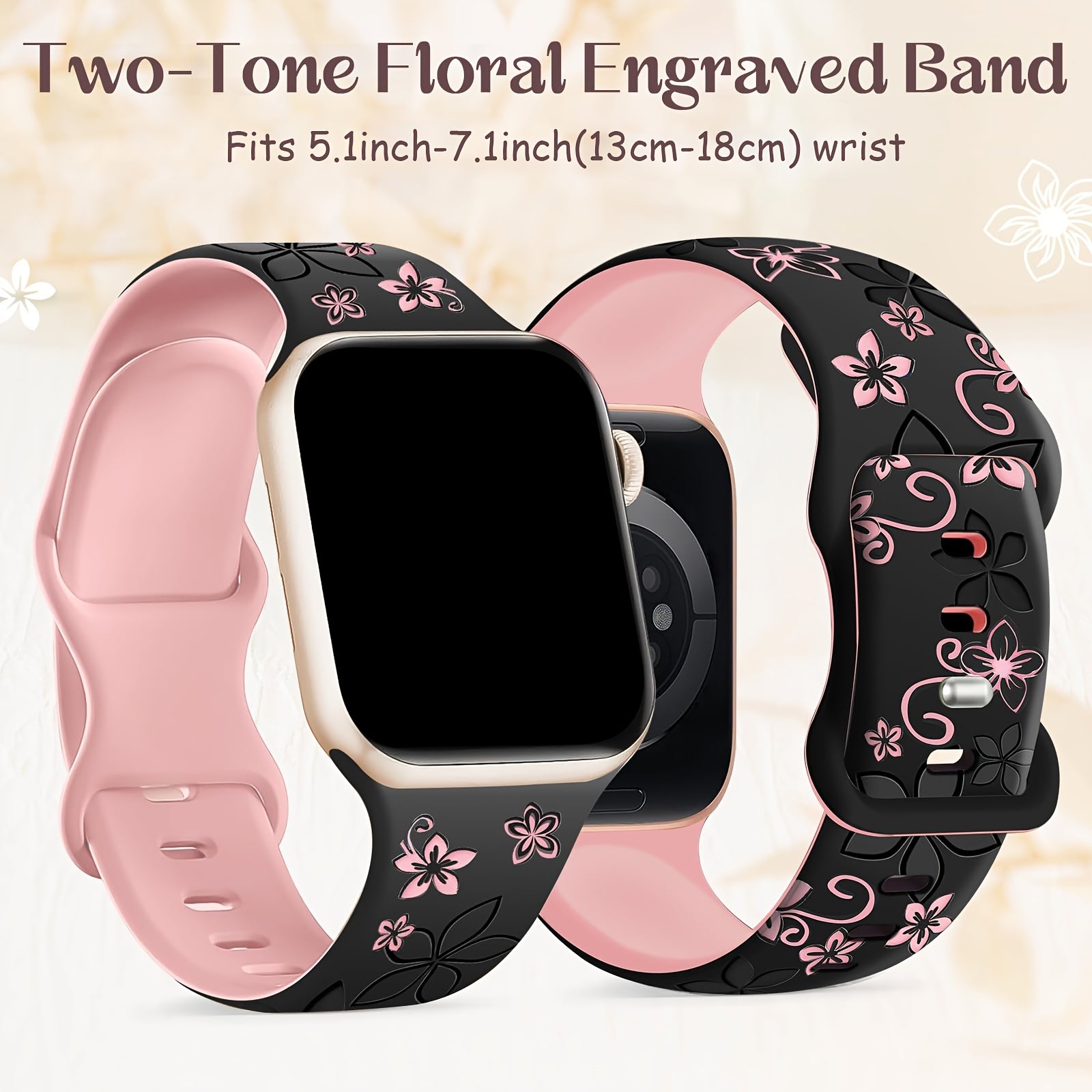 Women's Floral Silicone Watch Band for Apple Watch Series SE 9 8 7 6 5 4 3 2 1