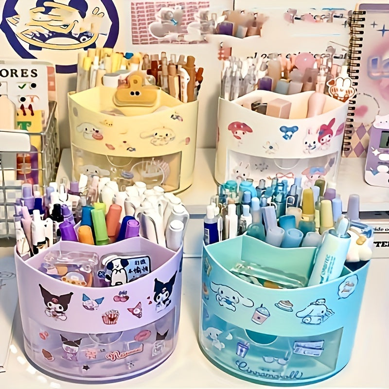 Rotating Pen Holder Desk Organizer for Stationery Varnished Plastic Multi-Compartment