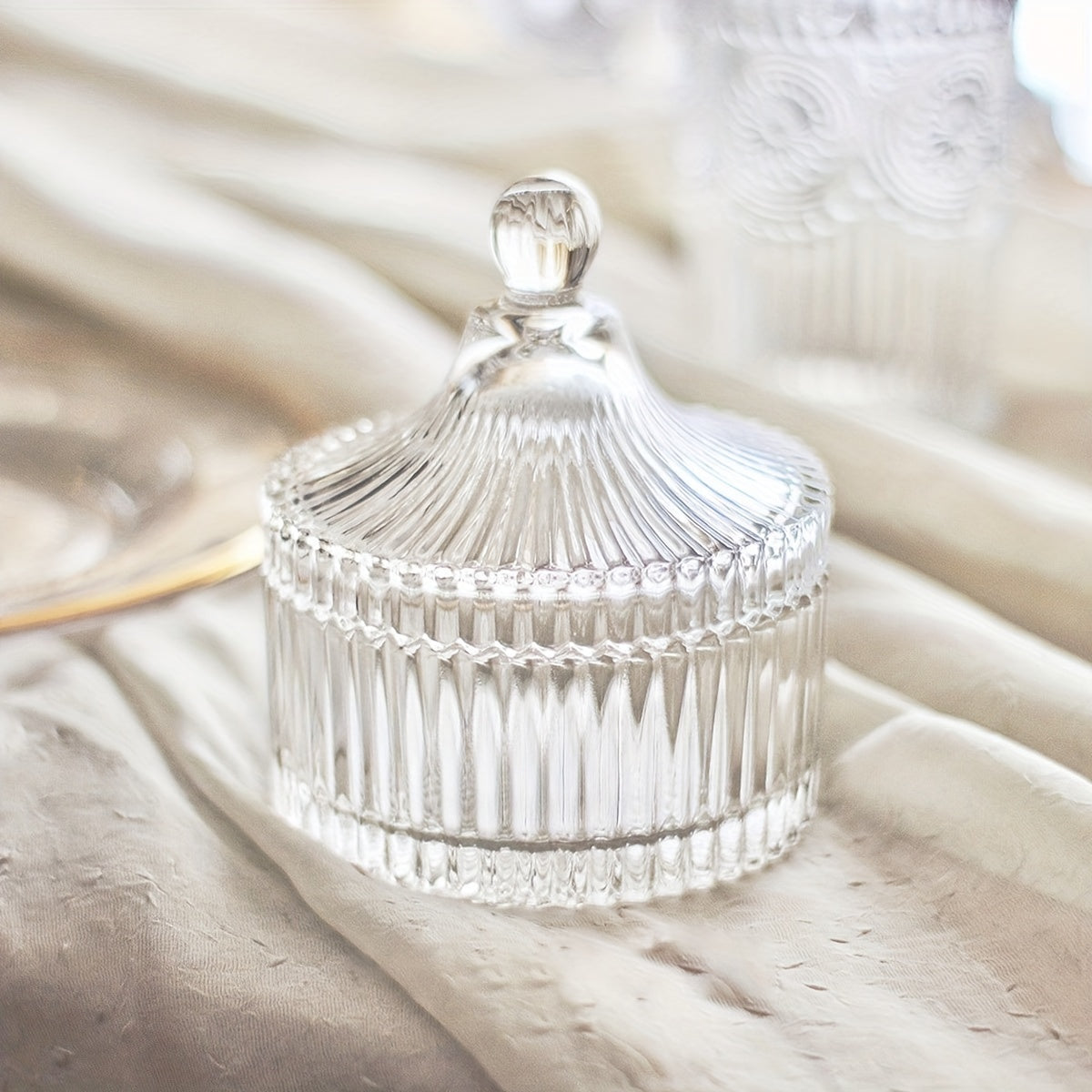 Decorative Glass Candy Server with Lid Jewelry Holder Candle Stand Tabletop Decor