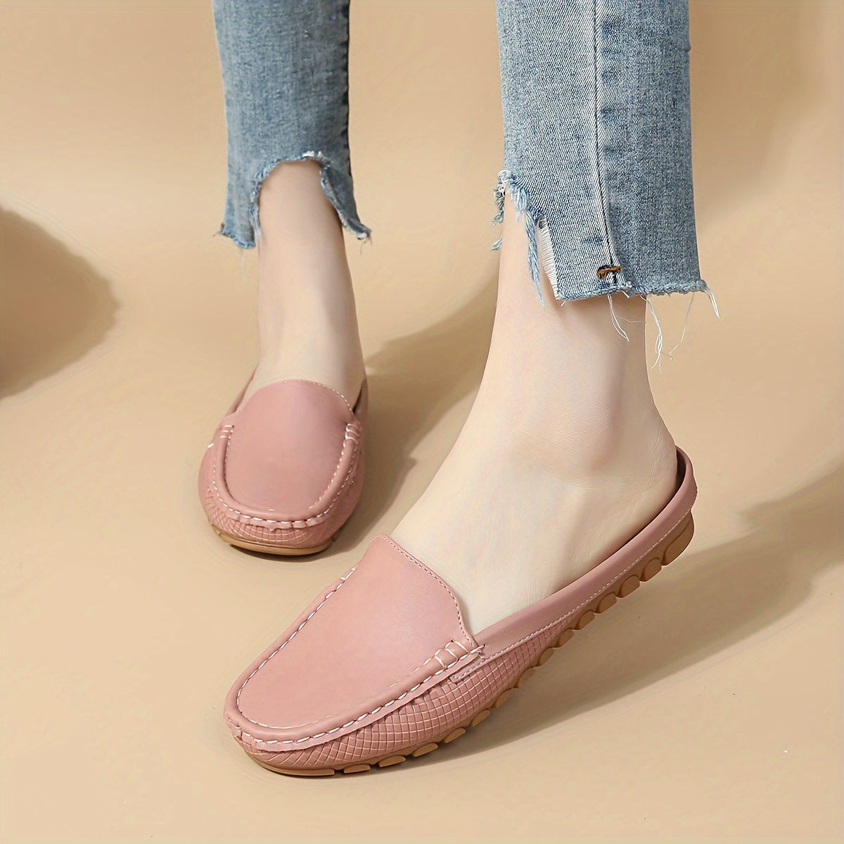 Women's Slip-On Mule Sandals with Cap Toe, Flat Heel, Summer Style