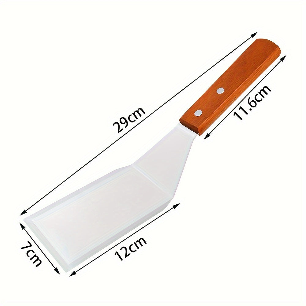 Stainless Steel Spatula Set with Wooden Handles for Cooking and Grilling