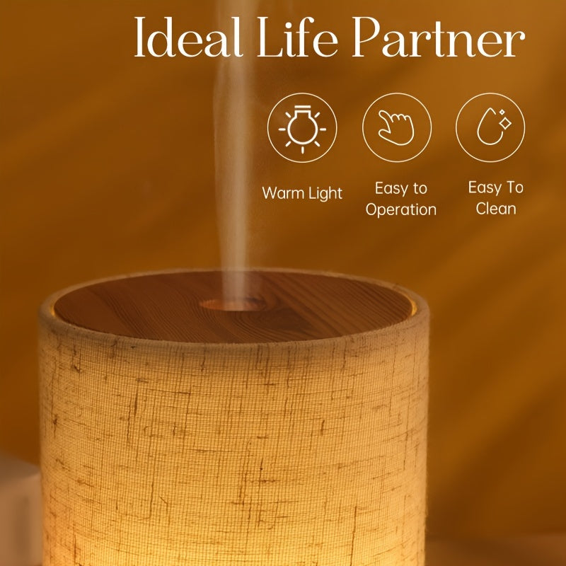Textured Fabric Wooden Air Humidifier with Aromatherapy Diffuser and Essential Oil Compatibility