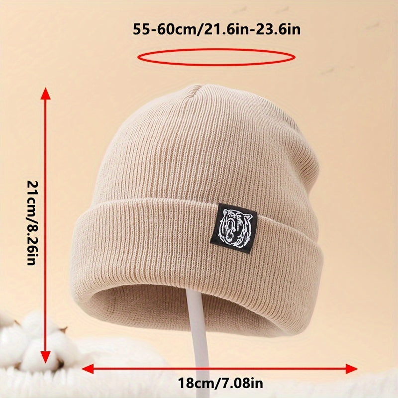 Вязаная шапка для активного отдыха осень-зима защита ушей логотип тигриная голова
