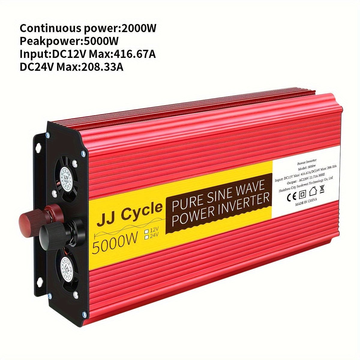 5000W Pure Sine Wave Inverter DC 12V/24V to AC 220V 50Hz Car Power with EU Plug