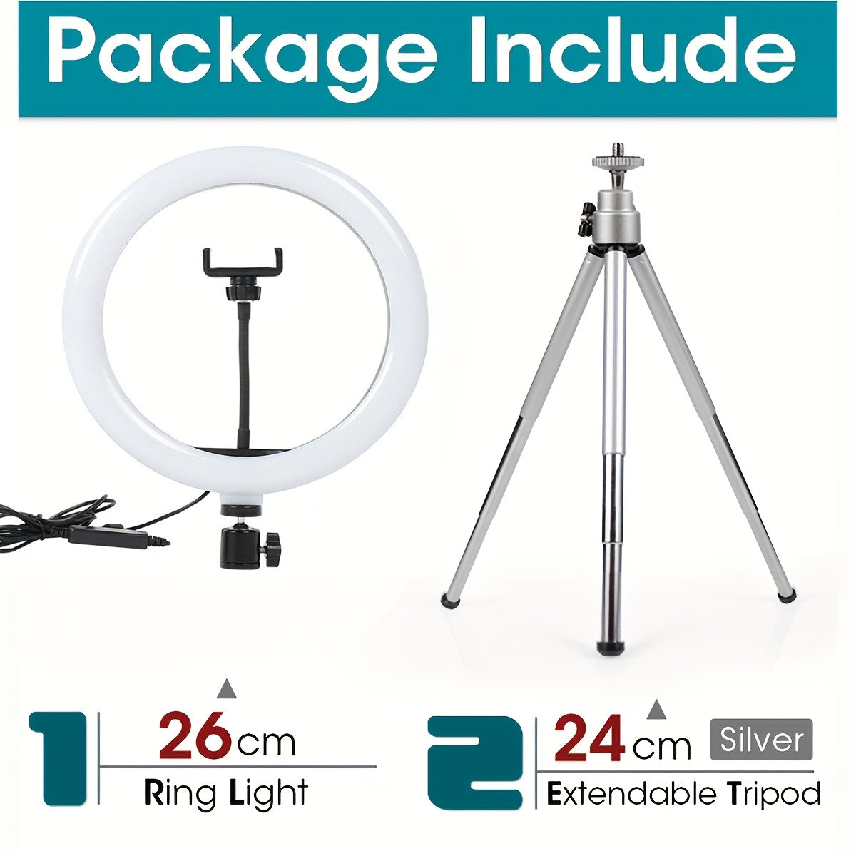 25.4cm Ring Light with Tripod Stand and Phone Holder for Photography and Live Streaming