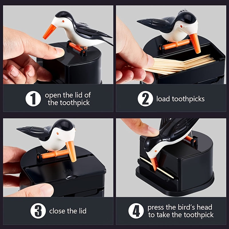 Bird Toothpick Holder Dispenser Black Creative Press Design Kitchen Accessory