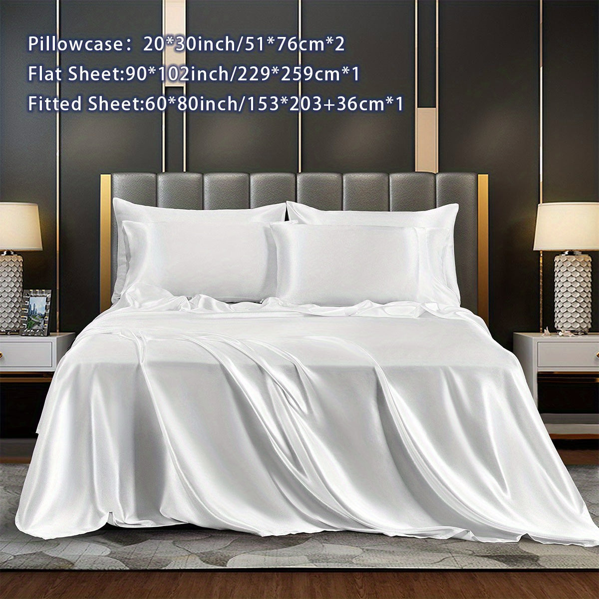 Satin Bed Sheets Set Fitted and Flat Sheets with Pillowcases for Bedroom