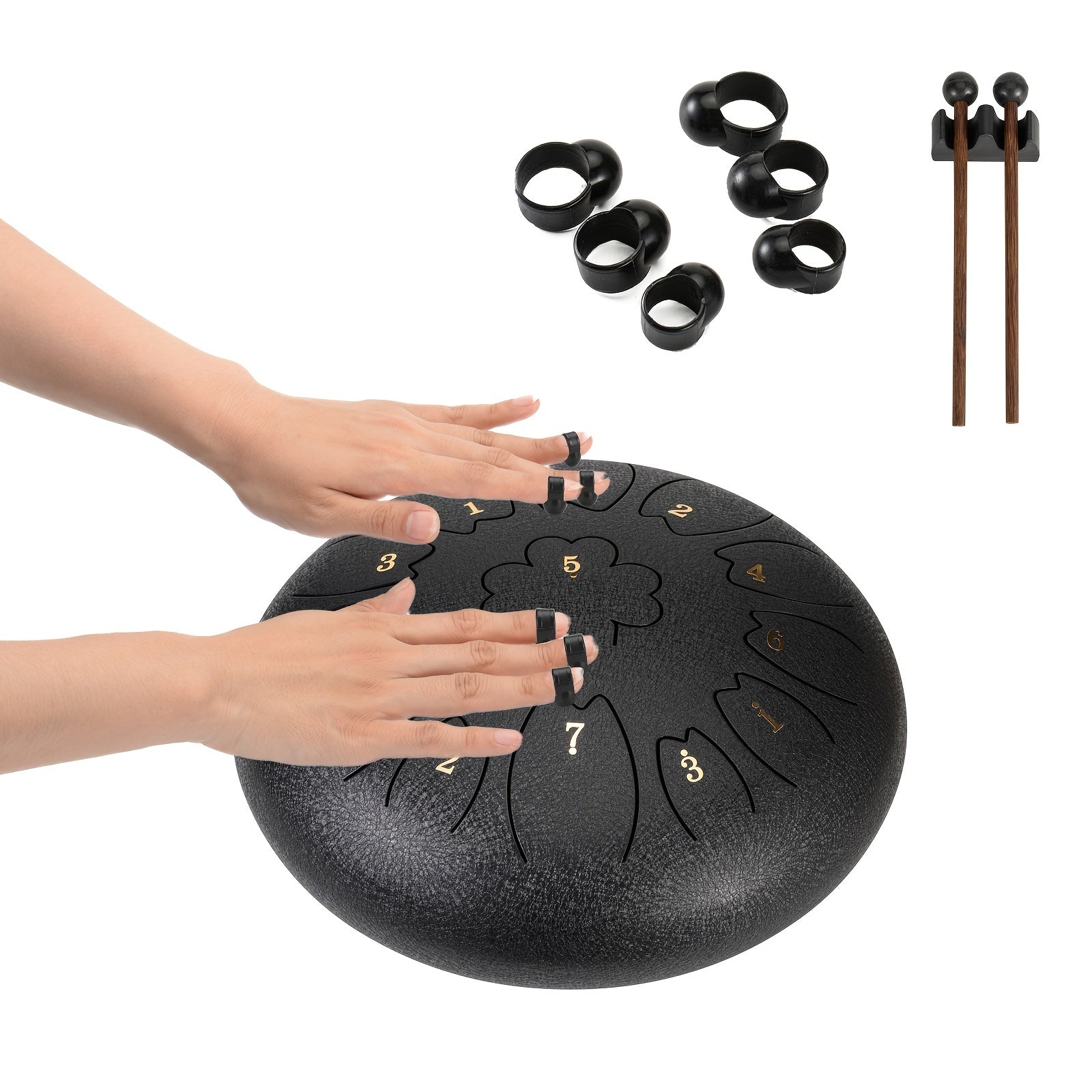 30.48 cm Steel Tongue Drum in C Key Petal Shape with Mallets Carry Bag and Music Book for Meditation Yoga and Music Performances