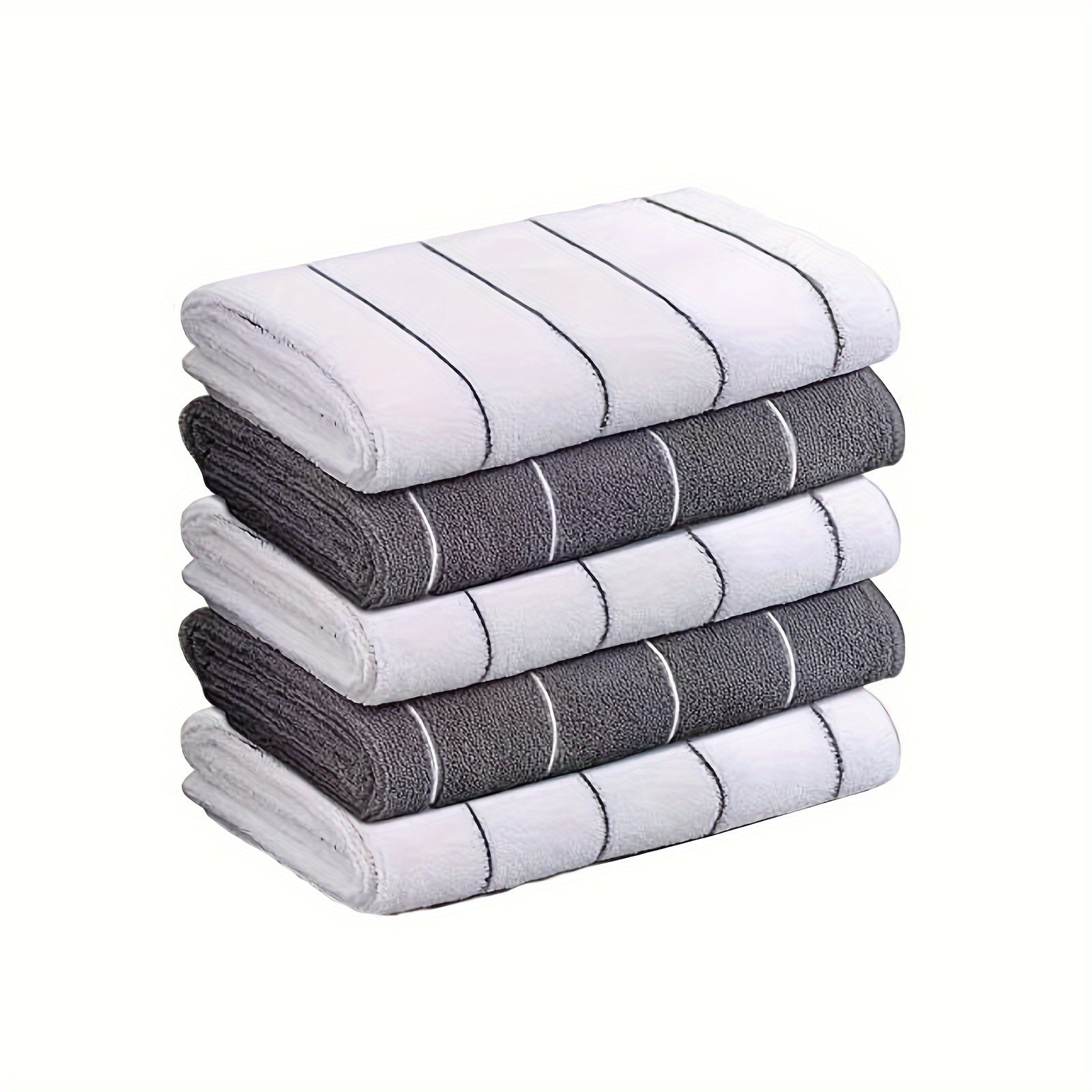 Set of 5 Microfiber Cleaning Towels Gray White Absorbent Quick-Drying Kitchen Bathroom