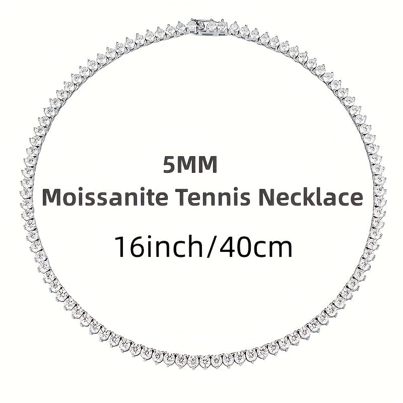 Sterling Silver Moissanite Tennis Necklace 5mm Claw Design for Women