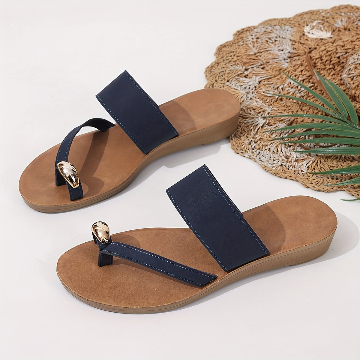 Women Flat Sandals with Toe Separators Soft PU Upper Summer Casual Formal