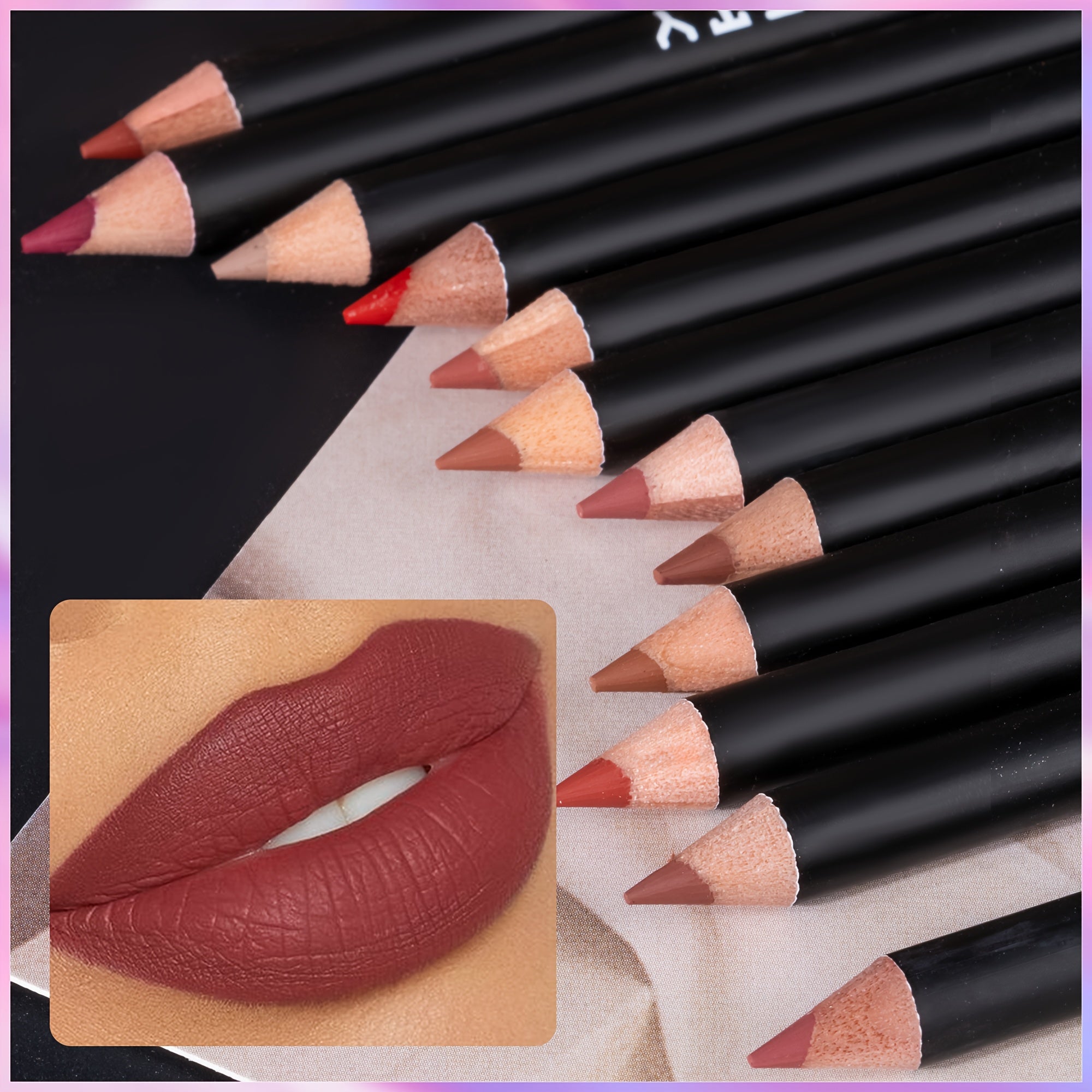 Women Lip Liner Set 12 Colors Waterproof Sweatproof Long Lasting