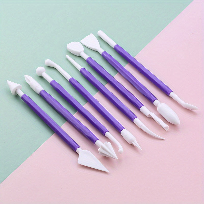 Set of 8 Fondant Cake Decorating Tools with 16 Patterns for Baking and Crafting