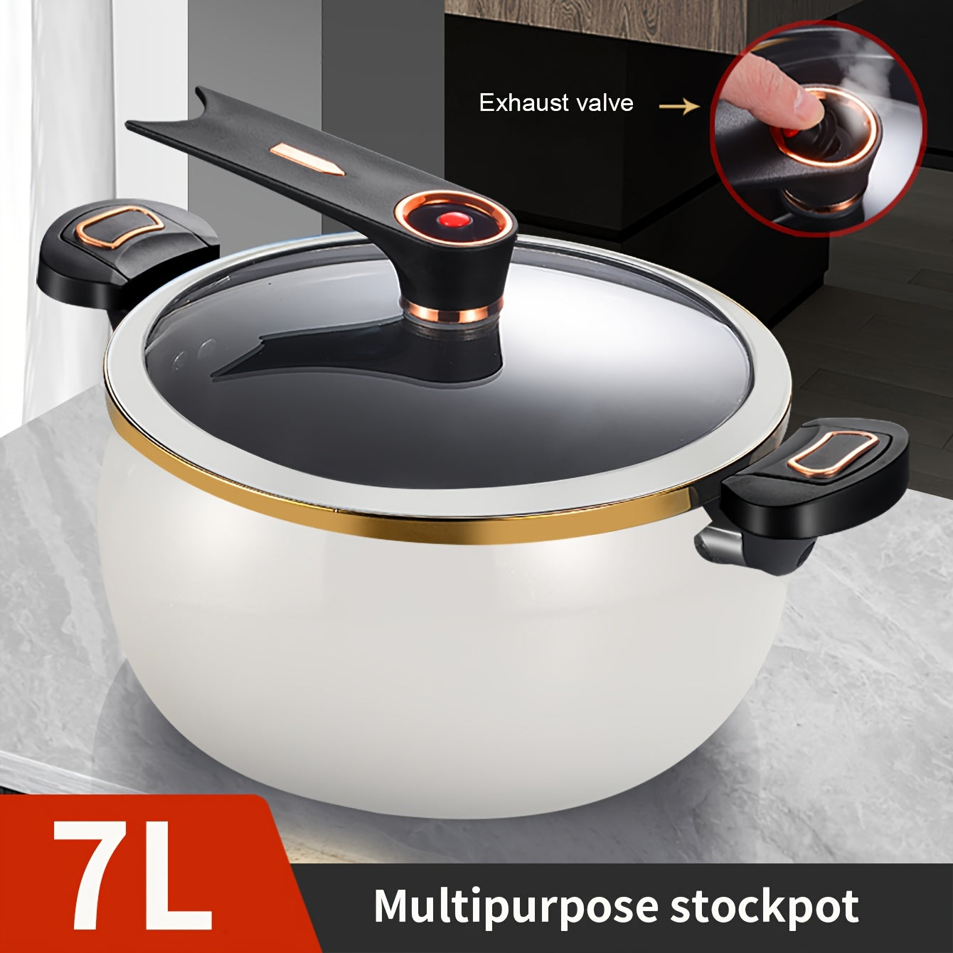 Cast Iron Stockpot 7L with Twist-Lock Handles Large Soup Stew Cookware for All Stovetops