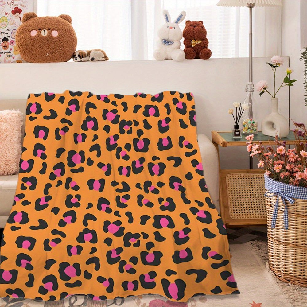 Cozy Flannel Fleece Blanket with Digital Orange Leopard Print for All Seasons