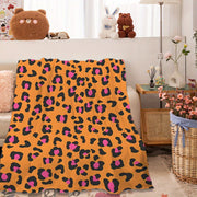 Cozy Flannel Fleece Blanket with Digital Orange Leopard Print for All Seasons