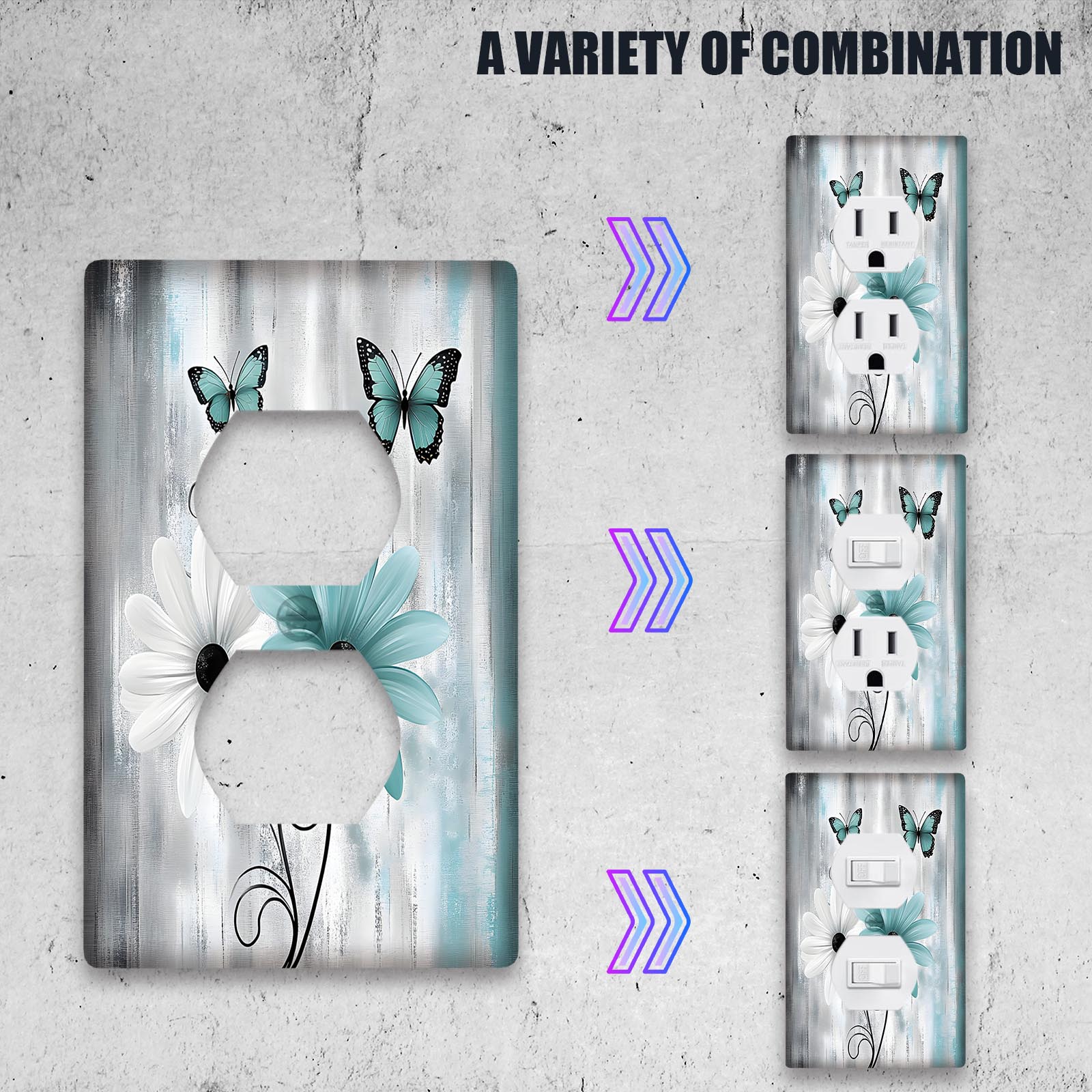 Teal Daisy and Butterfly Light Switch Cover Farmhouse Style Easy to Install 1 or 2 Gang